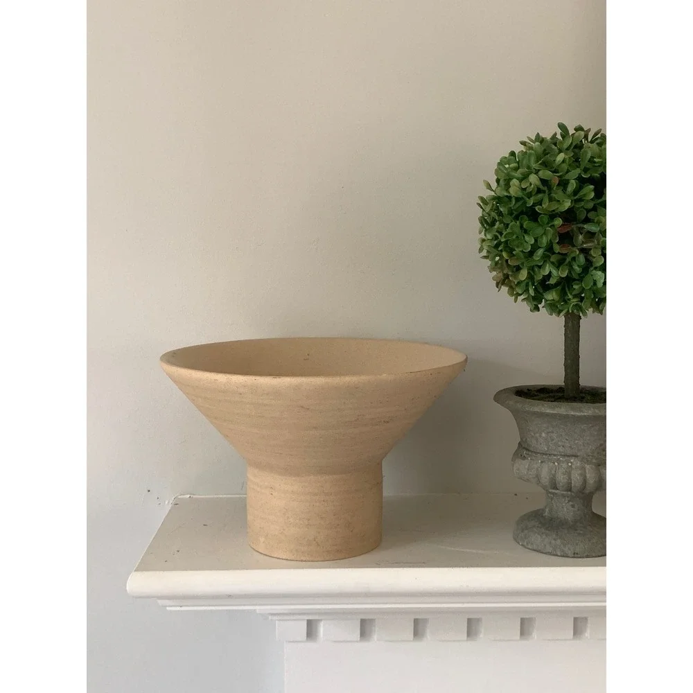 Threshold Tan Stoneware Pedestal Decorative Bowl Minimalist Modern Decor